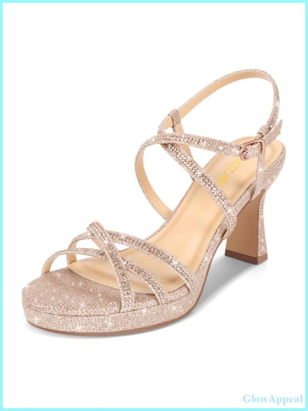 PIZZ ANNU Women's Stellora Platform High Heels Block Chunky Strappy Rhinestone